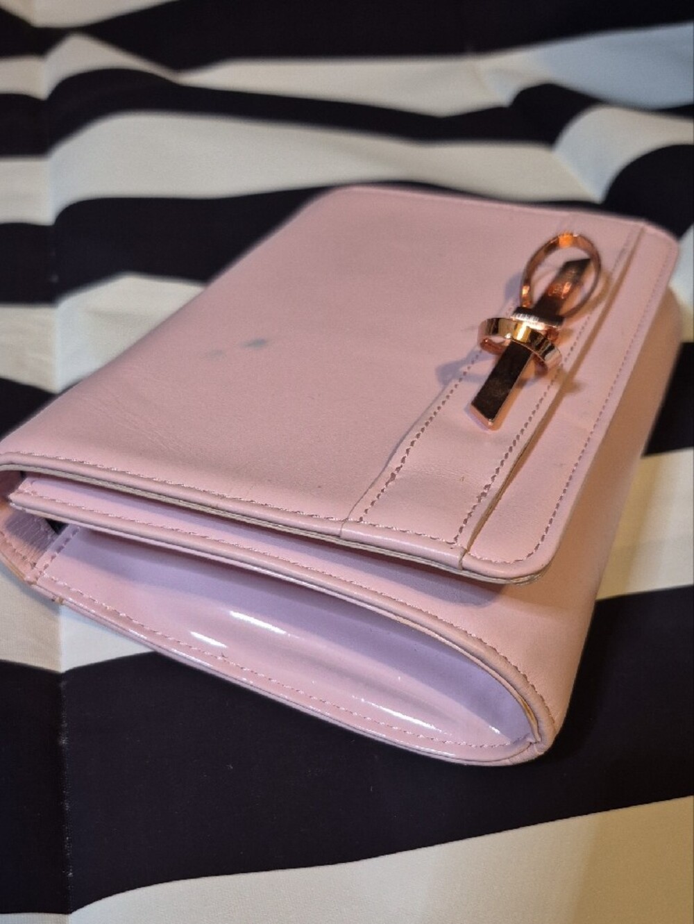 Ted Baker Bubble Gum Pink Clutch with Gold Bow Accent - Picture 4 of 9